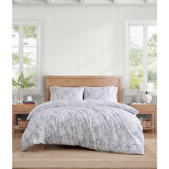 Tommy Hilfiger Other - Tommy Hilfiger Full Queen Duvet Set Blue Floral 100% Cotton Slub NEW